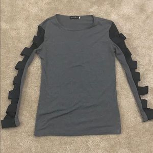 Gray with Black Strap Detail Long Sleeve Shirt